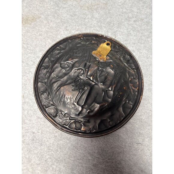 Vintage Embossed Copper Wall Plaque Hunting Scene 6.5" Diameter Round Rustic Dec - Picture 5 of 6